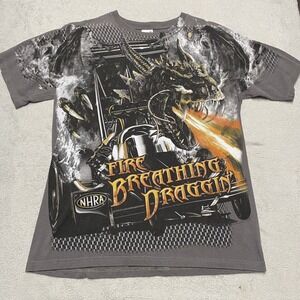 Vintage‎ Racing T Shirt Medium NHRA Fire Breathing Dragon Y2K All Over Print
